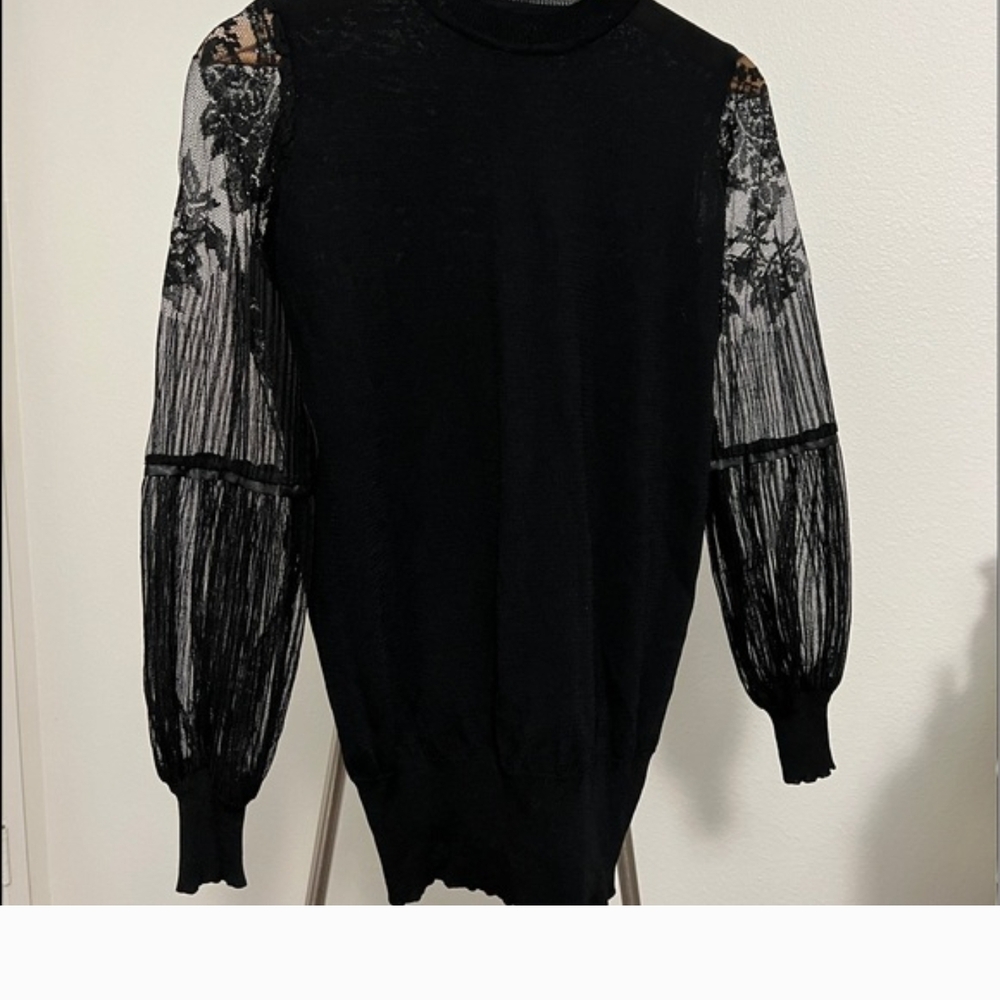 Nine West Black Sweater with Lace Sleeves